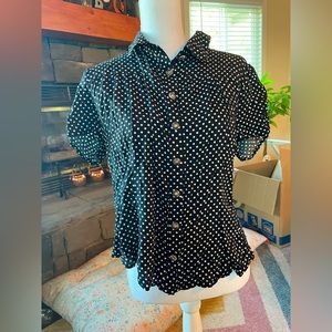 Vintage Style Polka Dot Button-Up Blouse
